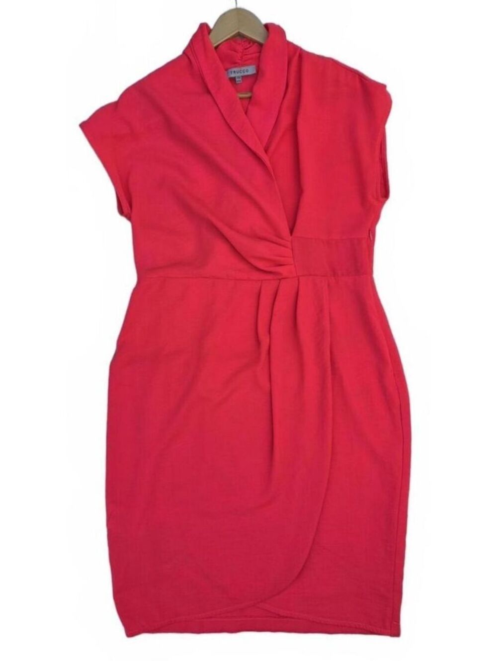Trucco Coral Silky Wrap Dress Wedding Guest Formal Size Med.
